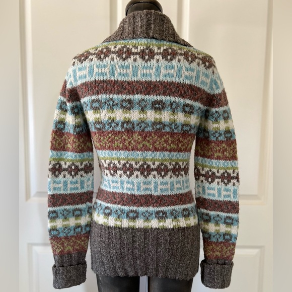 Kenzie Fair Isle Toggle Wool Blend Cardigan Small Cozy Cabin Knit - Picture 2 of 11